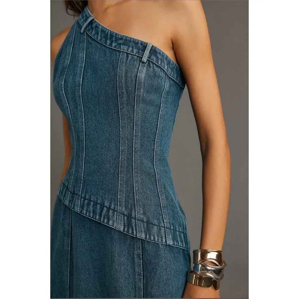 Anthropologie  Forever That Girl Camila One Shoulder Denim Dress - Picture 3 of 10